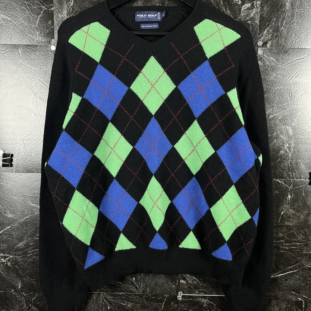 Polo Ralph Lauren Men's Black Diamond Golf Vtg Sweater Large